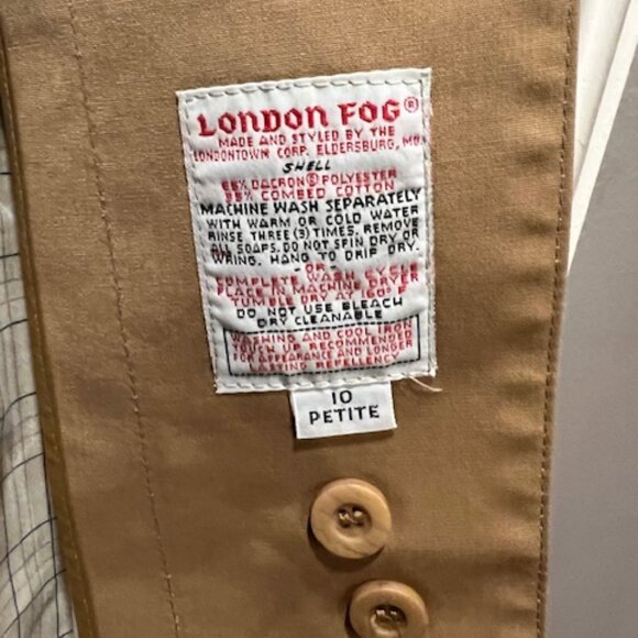 Vintage London Fog belted rain Trench Coat w/ detachable lining & hood Sz 10 P - Picture 3 of 10
